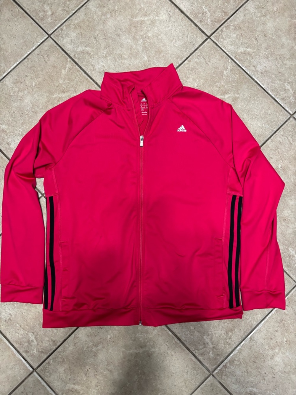 adidas woman’s Hot Pink Full-Zip Track Jacket with Black Stripes
